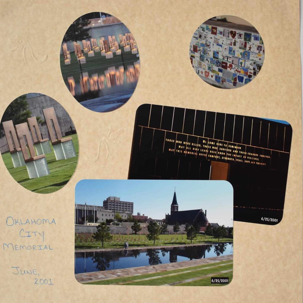 12 x 12 Scrapbook page about the Oklahoma City Memorial created by Small Town Scrap